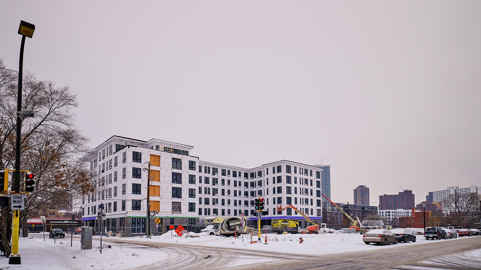 Nico Apartments, a new mixed-use building project at 1701 Nicollet Avenue, 1713-1735 Nicollet Avenue, and 16 18th Street East under construction, as seen on December 13, 2019. The building is planned to have 146 dwelling