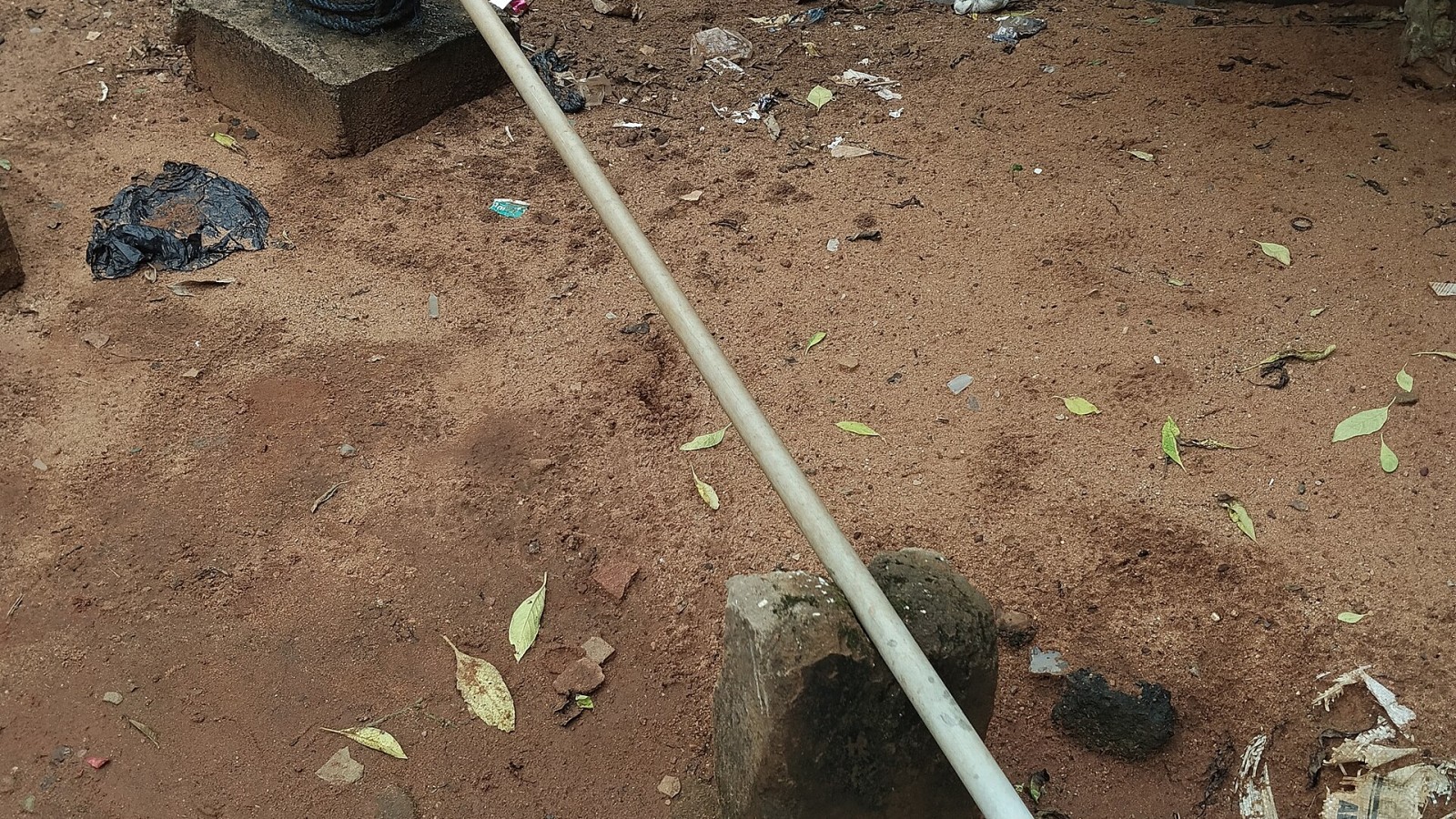 This is a drilled water source on a building site used to provide clean water for mixing cement, plastering and other construction work.