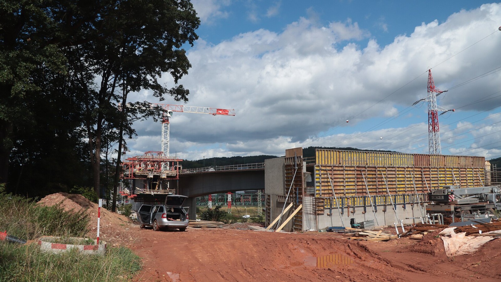 Overview of construction site of D11 highway bridge Poříčí in Trutnov, Trutnov District.