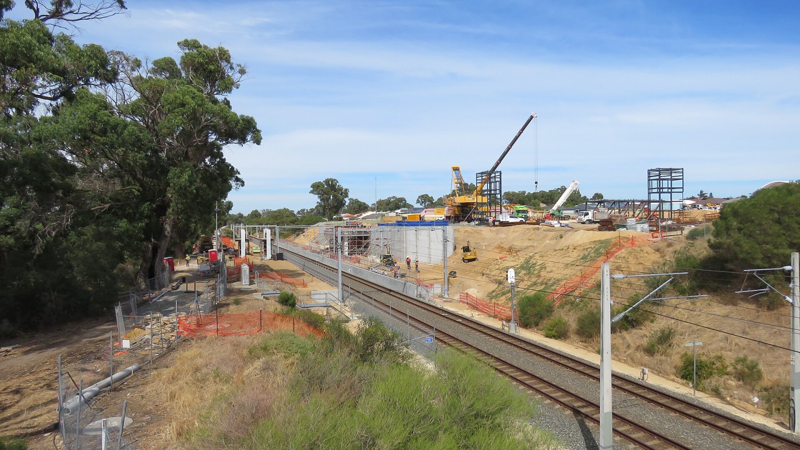 Construction of the Lakelands railway station, Lakelands, Western Australia. The station is part of the Mandurah railway line.