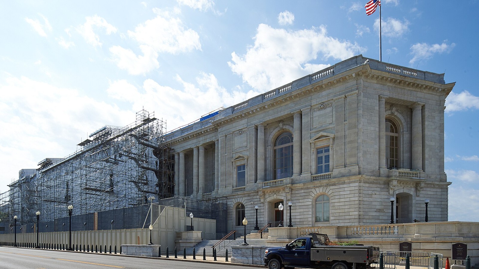 Construction work continues in the Cannon House Office Building's north wing. Phase 2 of the Cannon Renewal Project began in January 2019 and is scheduled to be complete in November 2020. The entire north side of the bui