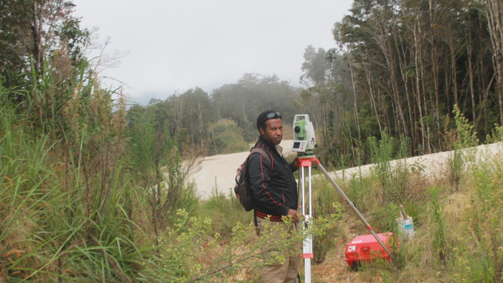 This is a location that I set up as a station(Survey control) for the topographic survey of road features( ideally detail-survey) starting from the top of Timin Pass to this site and eventually traversing up to the Hiri