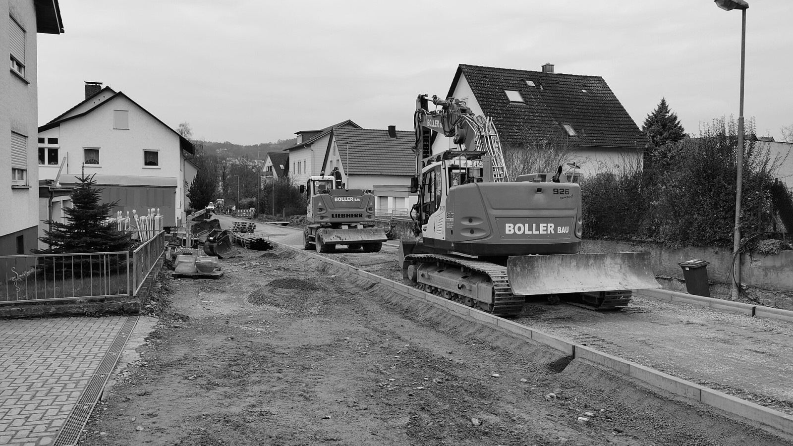 roadworks in Tauberbischofsheim, Main-Tauber-Kreis, construction vehicles