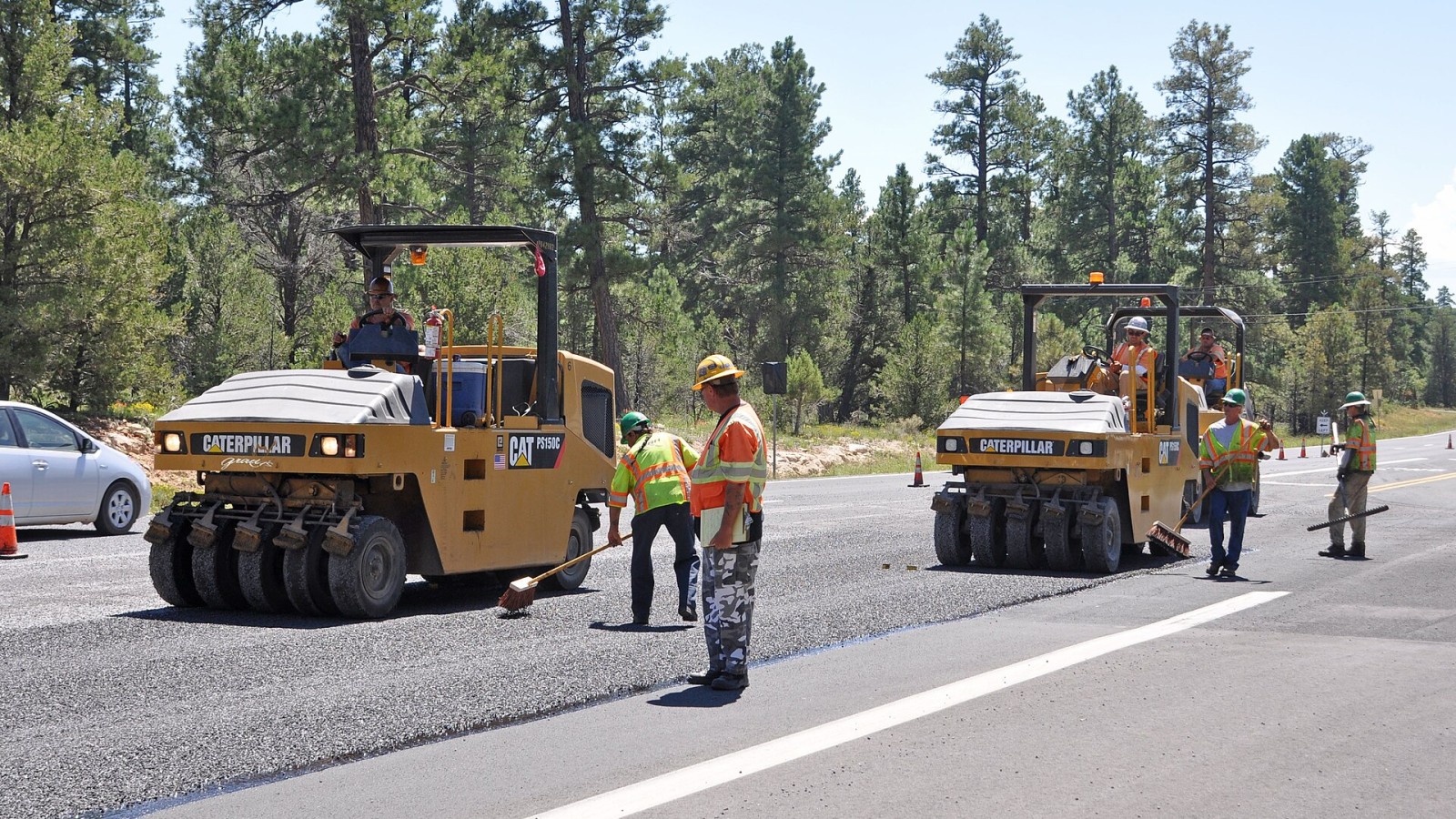South Entrance Road chip sealing work, August 25, 2010, Grand Canyon National Park South Rim. NPS photo by Michael Quinn . . Project: Perform Preservation Treatment on approximately 130 Miles of Roads. . Project overview