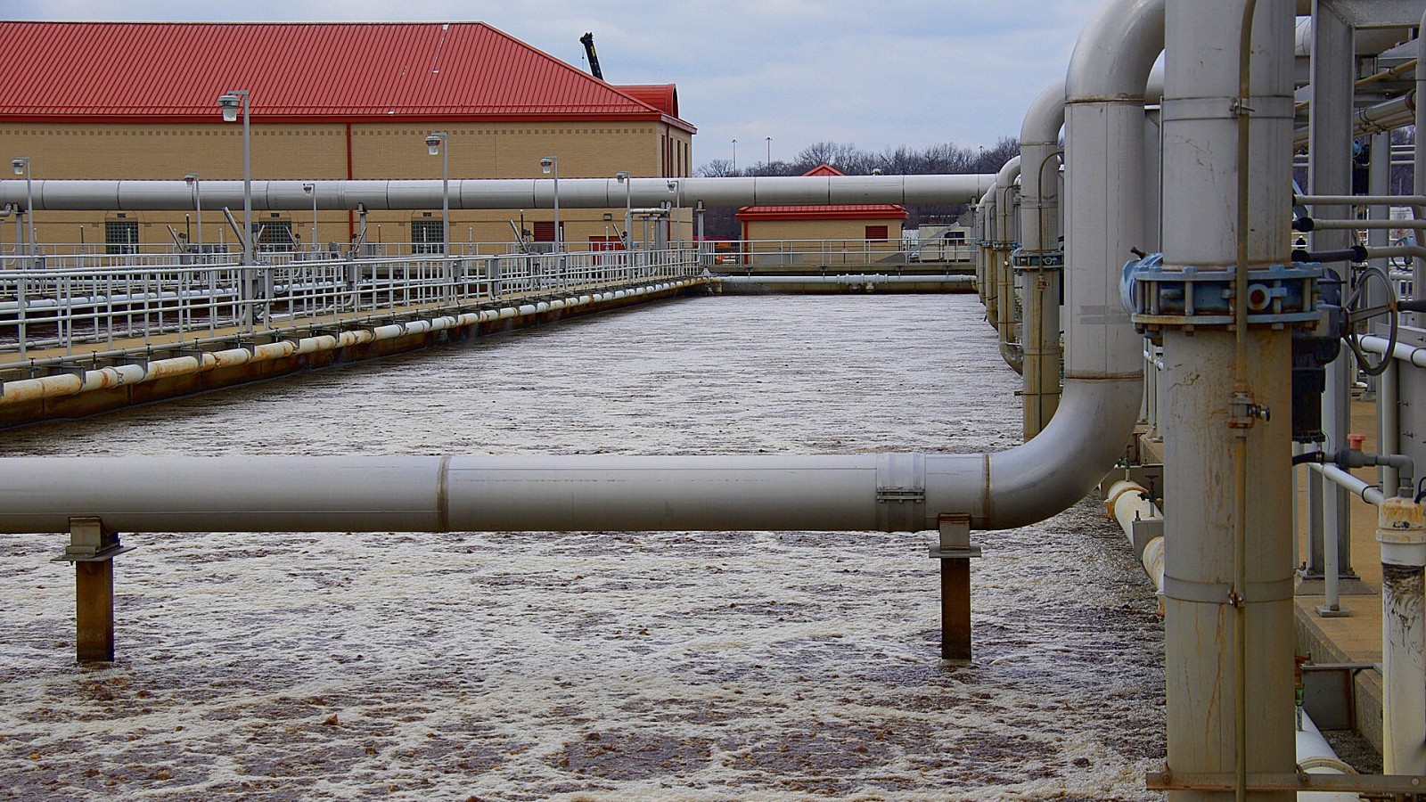 Wastewater bubbling at Back River Wastewater Treatment Plant, Maryland. Colors adjusted with Gimp.