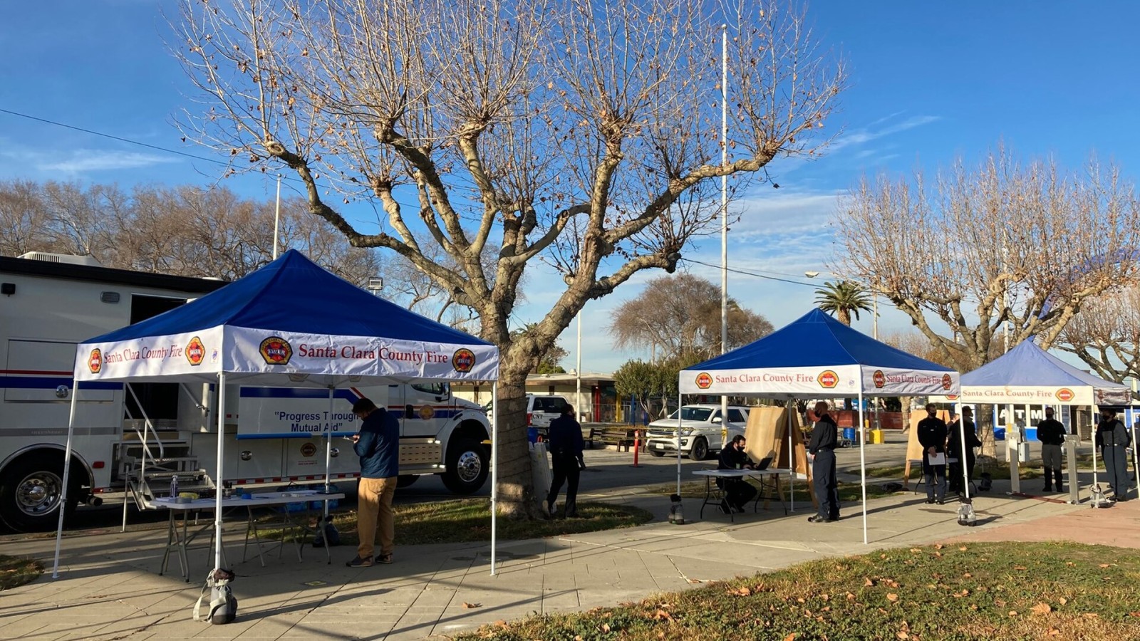 A COVID-19 vaccination clinic for first responders set up by the Santa Clara County Public Health Department in collaboration with the Santa Clara County Fire Department and the Santa Clara County Emergency Services Agen