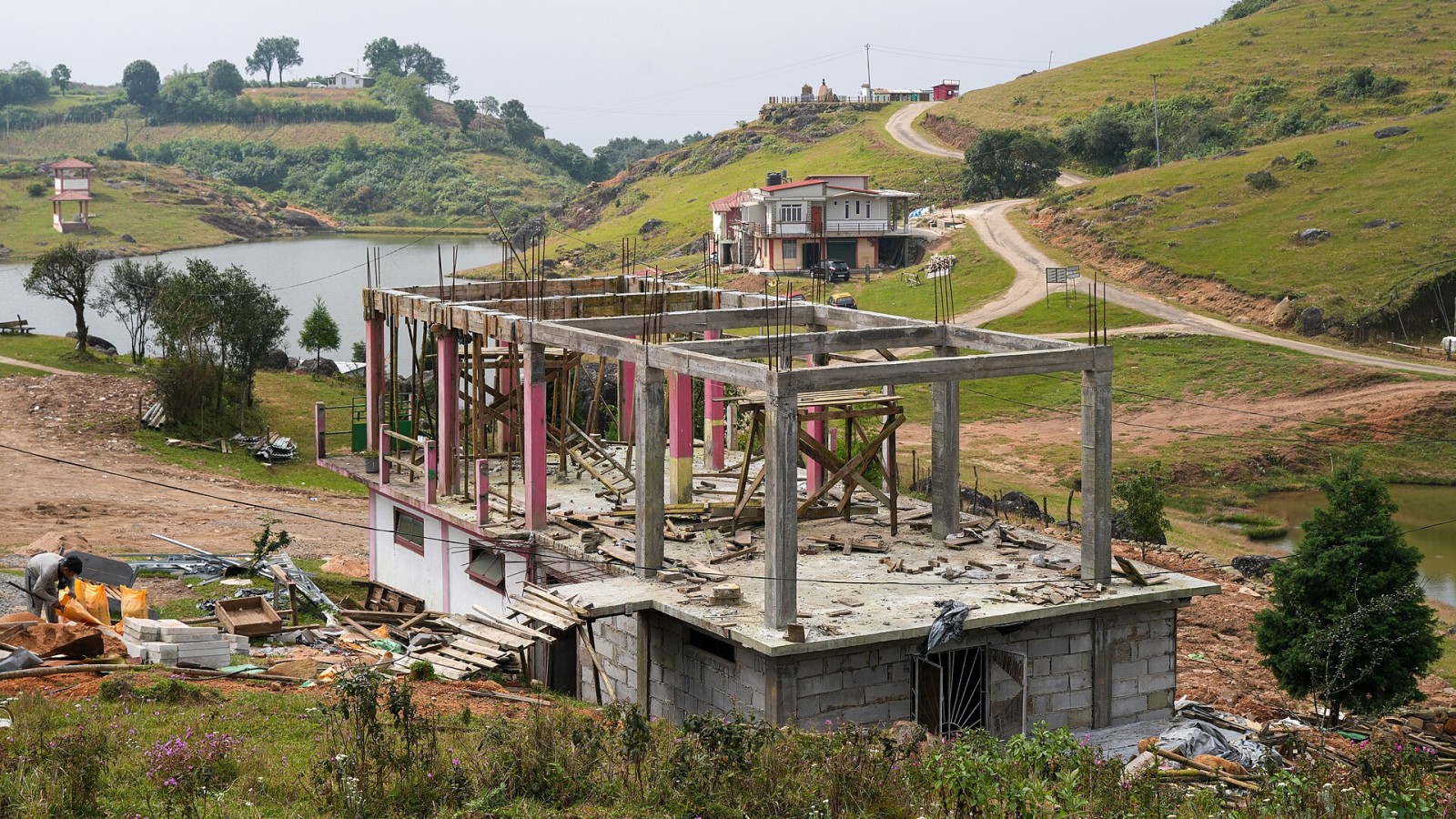 Residential building under construction, Mawphanlur, West Khasi Hills, Meghalaya, India