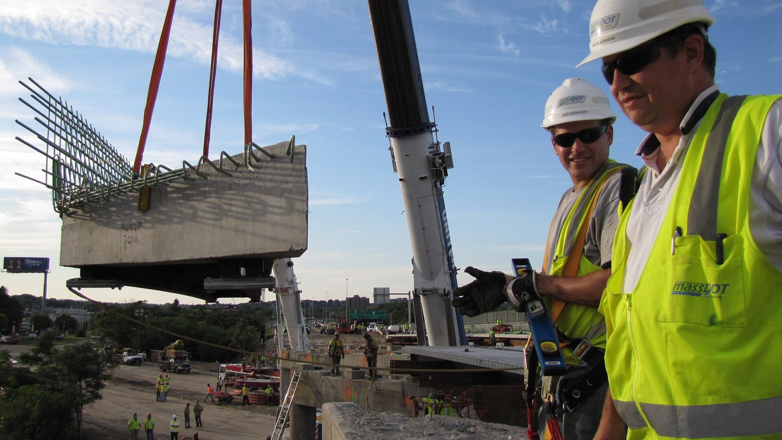 Construction inspectors on site as part of the nationally-acclaimed Medford I-93 "Fast 14" project replacing 14 bridges in 10 weekends.