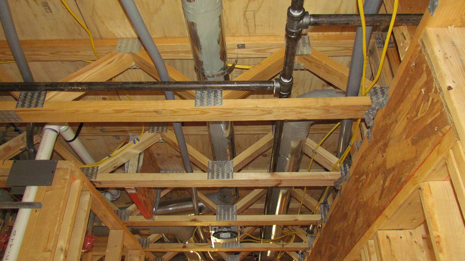 The house is equipped several fire safety systems. This photo shows a portion of the fire sprinkler system that is installed throughout the facility. Additionally the facility has fire and smoke detectors throughout the