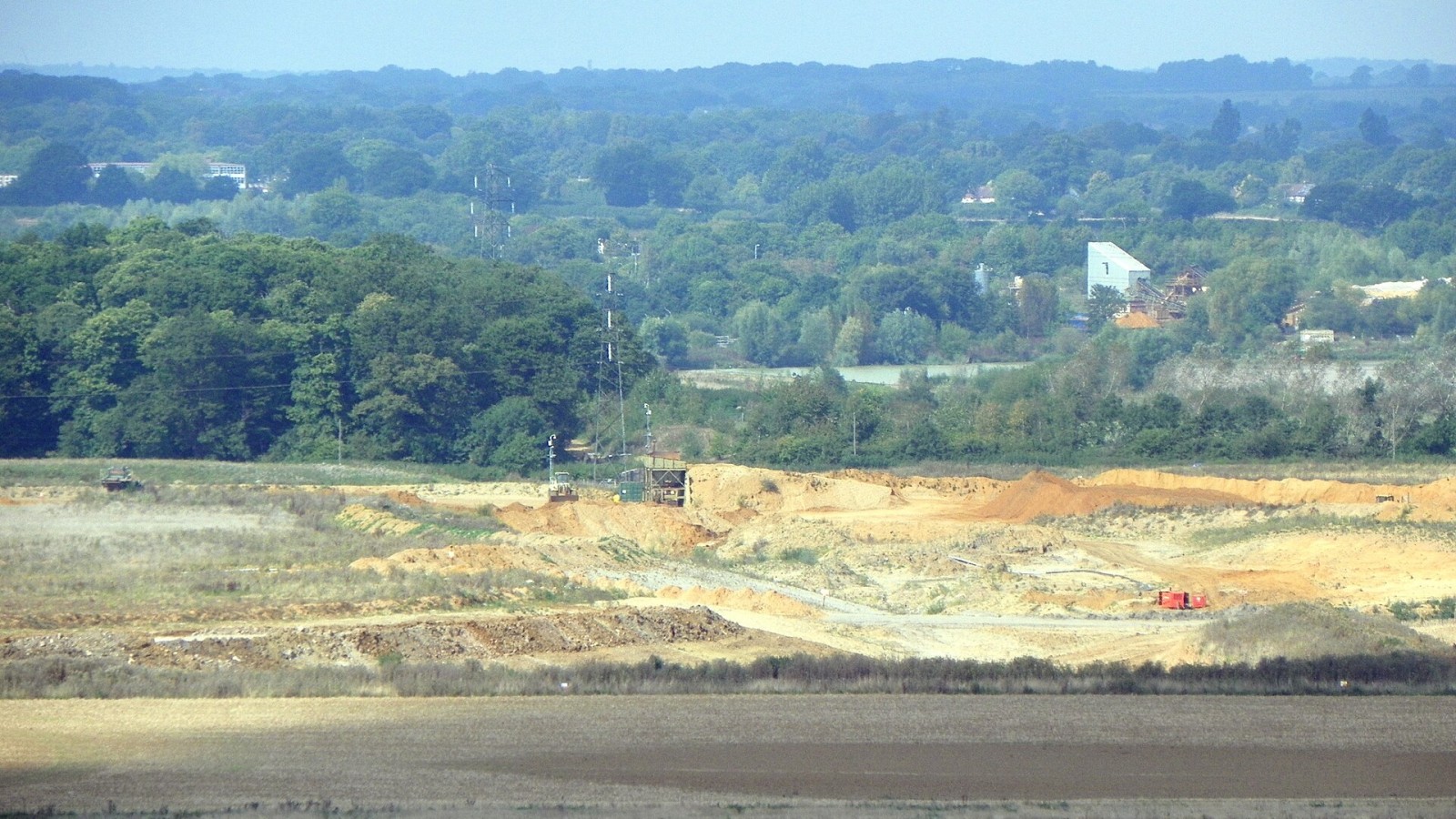 Tyttenhanger Quarry, Hertfordshire, quarrying sand and gravel for ready-made concrete and aggregates. Hertfordshire GOC's 13 September 2014 walk, of 9 miles, a circular route in Hertfordshire in and around London Colney,
