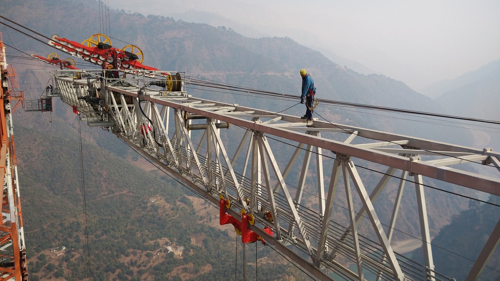 Worker at Chenab Bridge construction site
