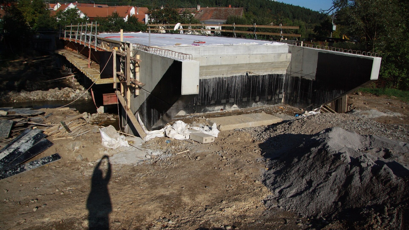 Construction site (top part, without road) of Bridge in Příštpo in 2013, Třebíč District.