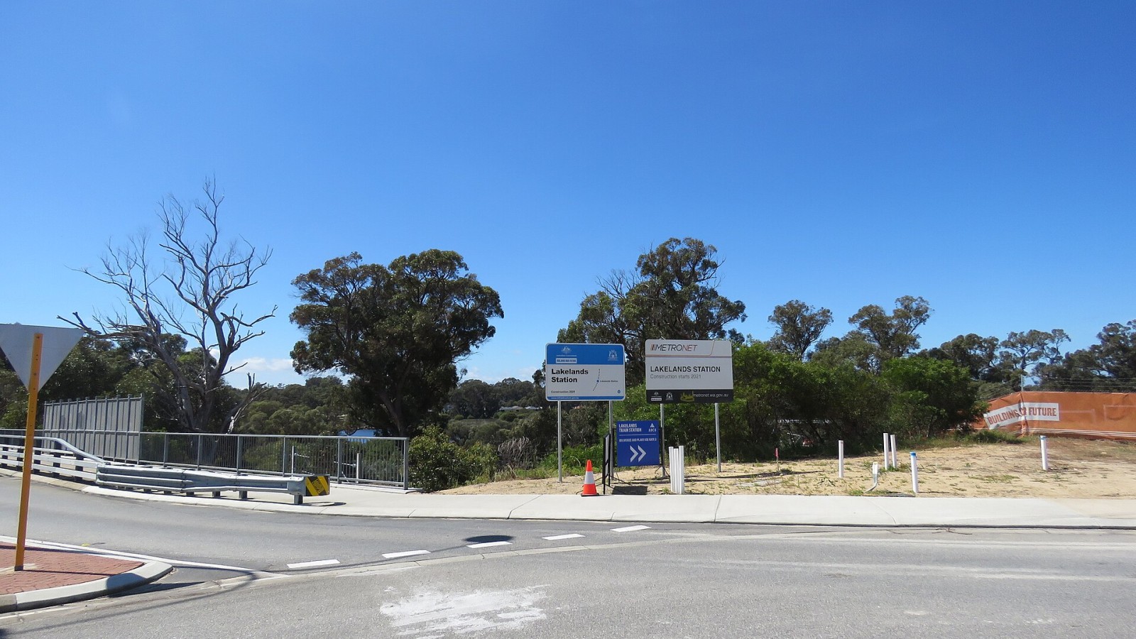 Construction of the Lakelands railway station, Lakelands, Western Australia. The station is part of the Mandurah railway line.