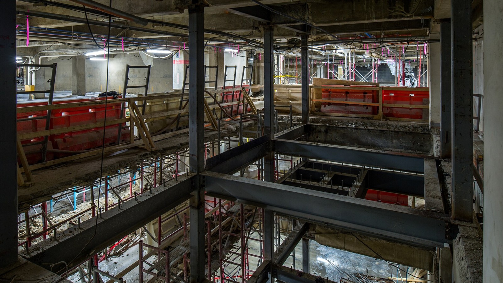 New elevator shafts to move staff and freight are being installed nearby Lobby 8. The Rayburn Garage Interior Rehabilitation will replace structural concrete and waterproofing joints to extend the life of the garage for