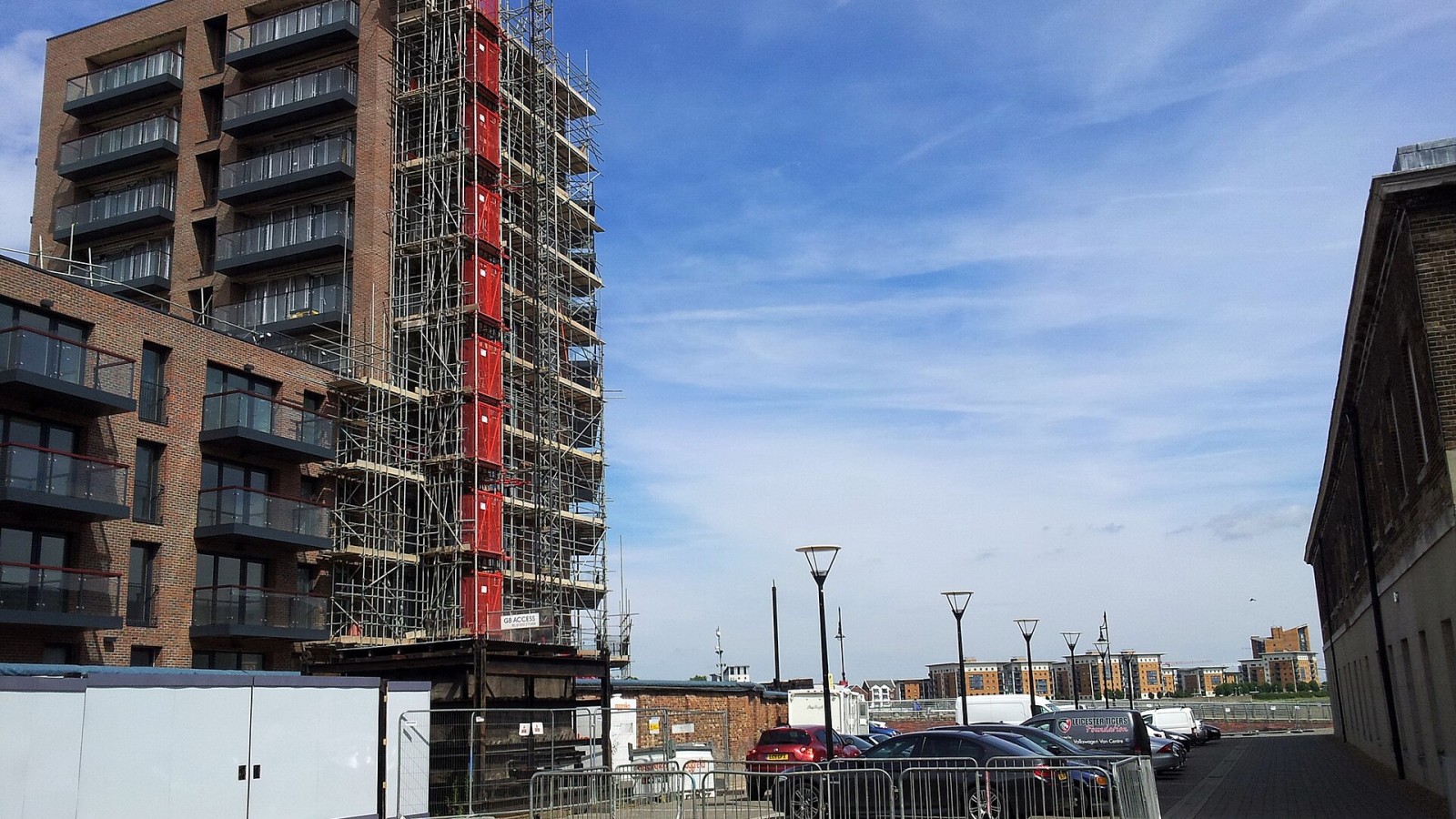 View from the south of modern apartment building (Nouvel I) and Greenwich Heritage Centre, Royal Arsenal Riverside, Woolwich, South East London.