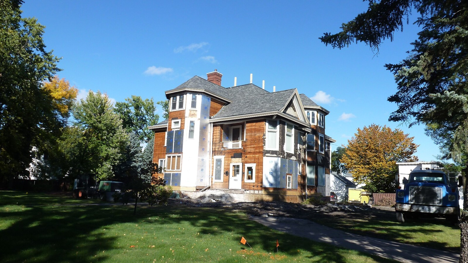 Restoration in progress on a North Side Fargo High Style Residential Historic District house