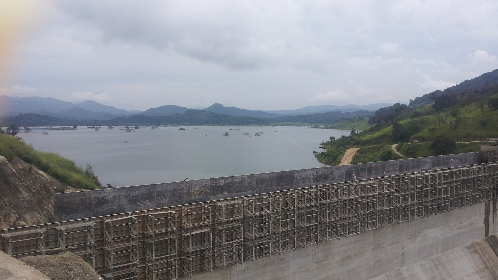 Moragahakanda reservoir at dam construction site 2017