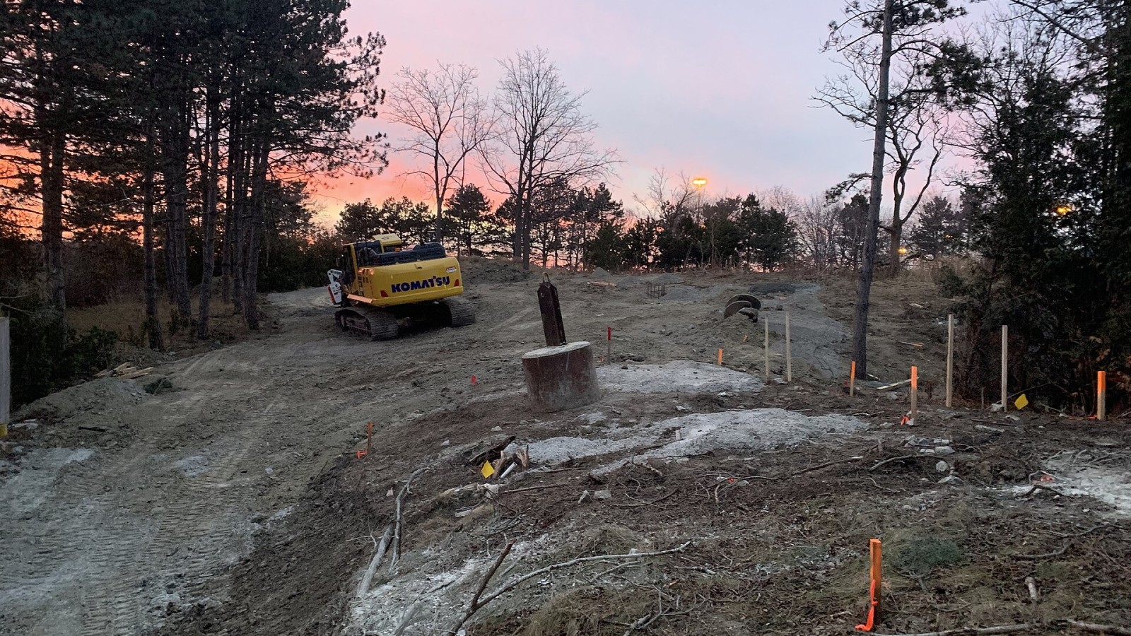 Construction site of Snoopy's Racing Railway at Canada's Wonderland in December 2022