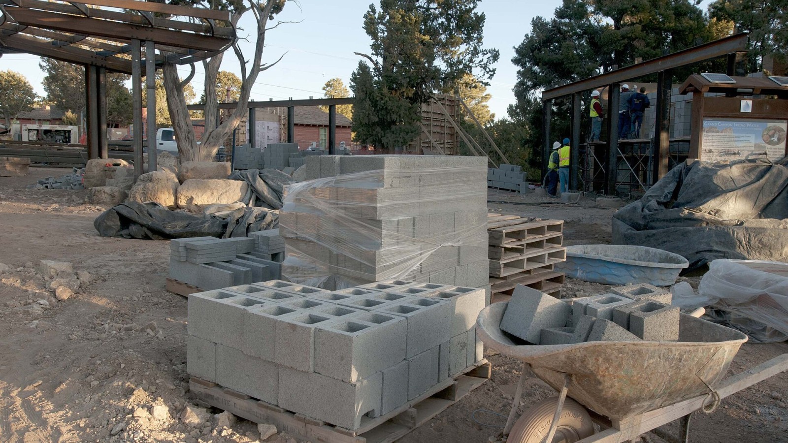 December, 3, 2012. NPS Photo by Kristen M. Caldon Significant progress has been made on the Bright Angel Trailhead rehabilitation project on the South Rim of Grand Canyon National Park, including reconstruction of the st