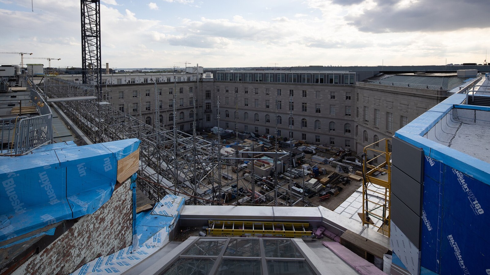 Construction work continues in the Cannon House Office Building's east wing. Phase 3 of the Cannon Renewal Project began in January 2021 and is scheduled to be complete in December 2022. The entire east side of the build