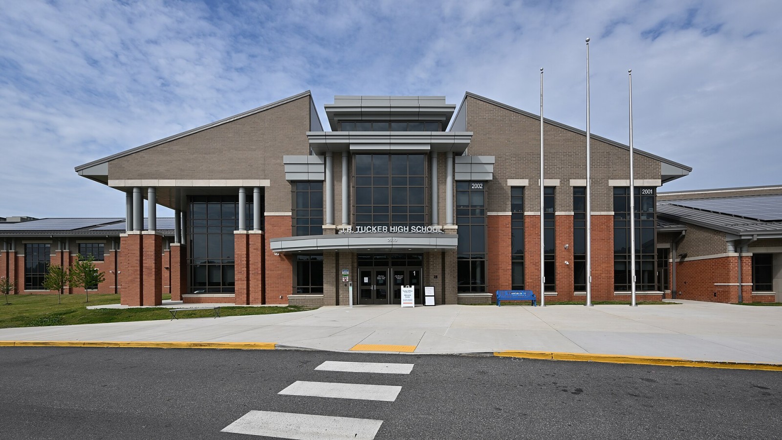 The main entrance to John Randolph Tucker High School. 2910 North Parham Road, Henrico, Virginia 23294.