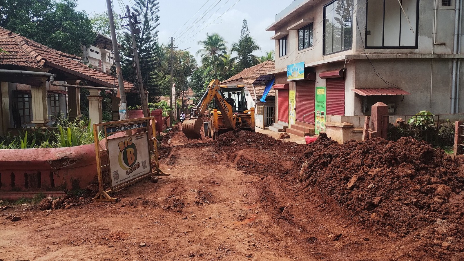 Work underway at a road in Goa, digging for underground electricity or water pipelines