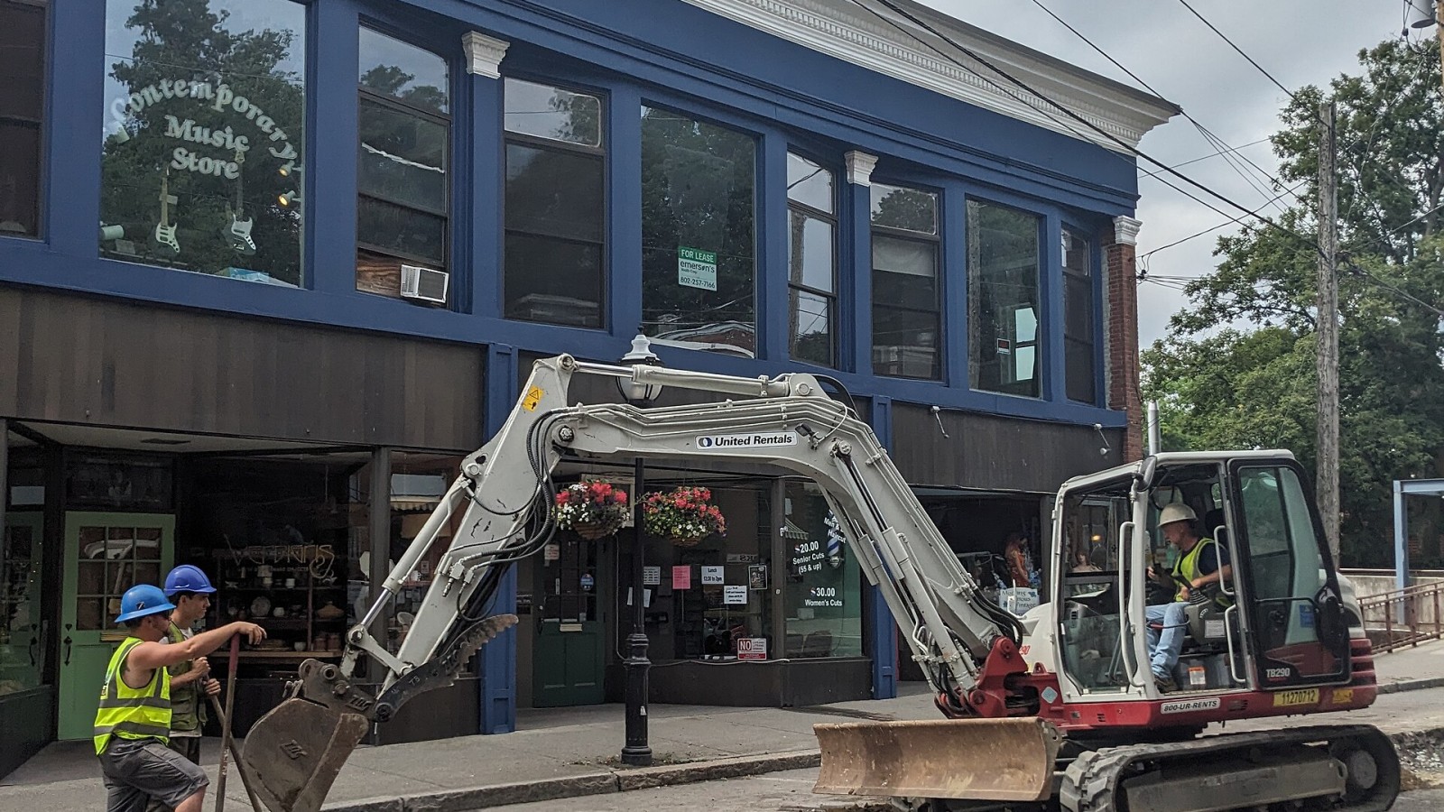 Road construction on Elliot Street in downtown Brattleboro, Vermont.
